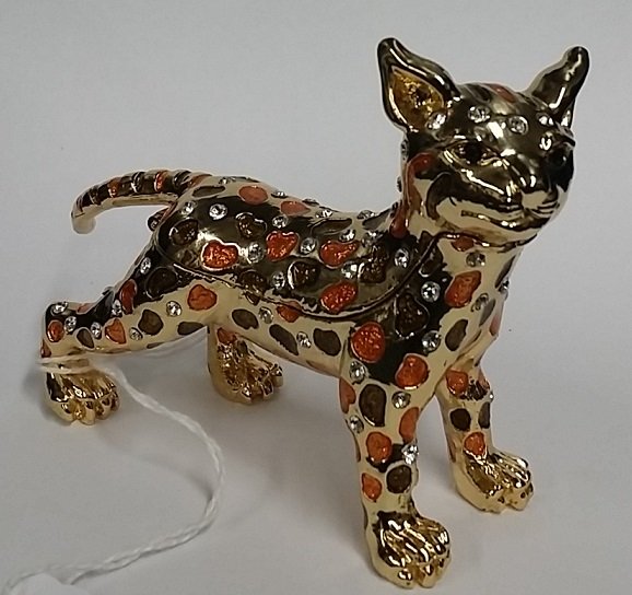 Leopard Trinket Box Painted and with Stones: Approx 3" tall at highest point.