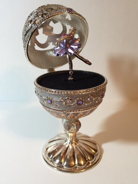 WALLACE Silversmith Enameled Gemstone Musical Egg: BALLERINA DANCES to MUSIC - Working & Beautiful Multiple Photos Posted