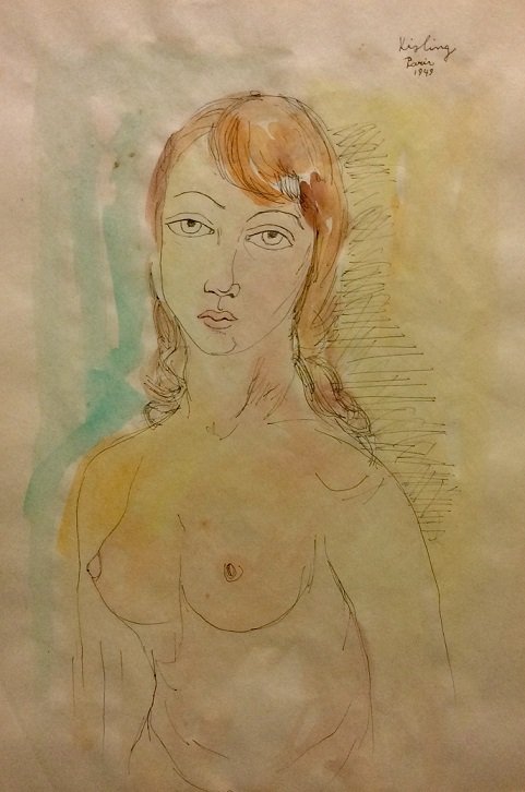 MOISE KISLING (French, 1891-1953): Medium : Mixed Media on Paper, Date : 1949 (Paris), Size : 18 x 12 in