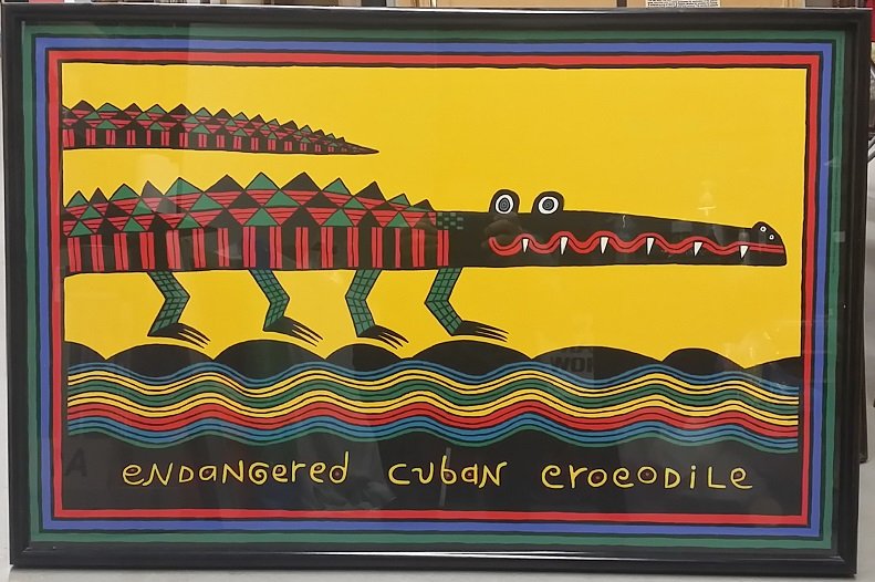 Endangered Cuban Crocodile Print: frame approx 24.5"x37"