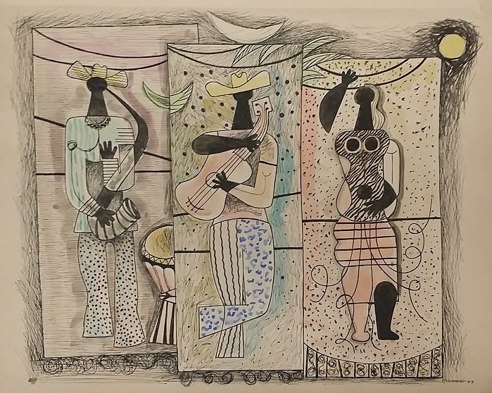 Mario Carreno Mixed Media On Paper: With COA by Widow Mrs. Ida Gonzales de Carreño
