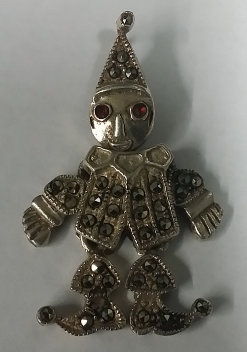 Sterling Silver & Marcasite Articulated Clown Charm: Sterling Silver & Marcasite Articulated Clown Charm