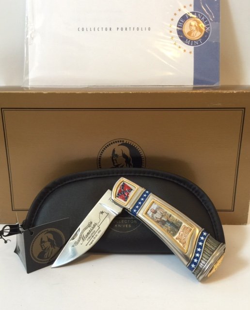 Vintage CIVIL WAR Franklin Mint Folding Knife/COA: Comes with Original Box, Cushioned Pouch & Hang Tag & Paperwork Awesome Piece - Multiple Photos Posted