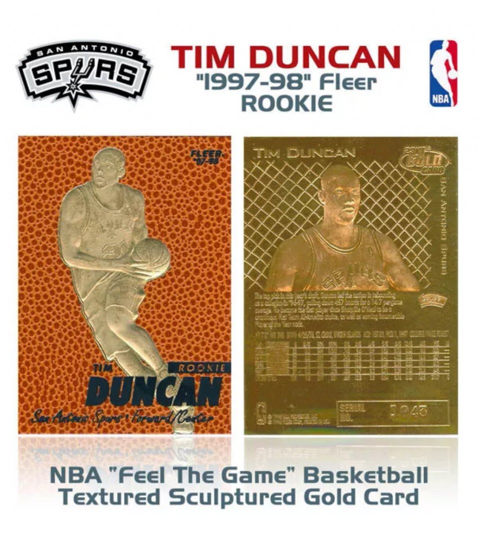 1997 TIM DUNCAN Fleer ROOKIE Textured Gold Card: NBA Feel the Game - Rare Card