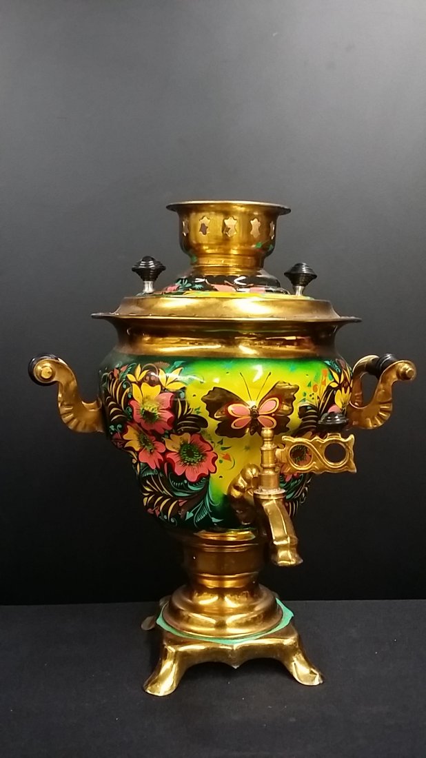 Hand Painted Enamel Russian Samovar: Soviet Era