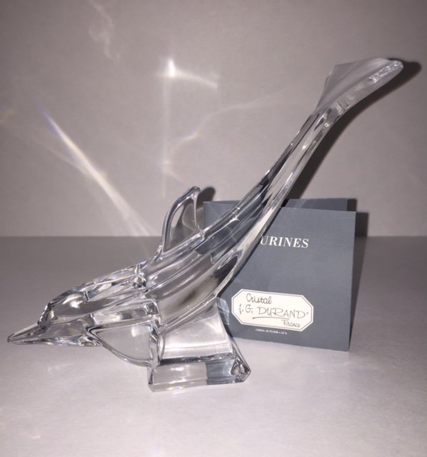 Awesome Etch Signed JG DURAND Crystal Dolphin: BACCARAT Quality - Made in France - Comes with Original Box MULTIPLE PHOTOS POSTED