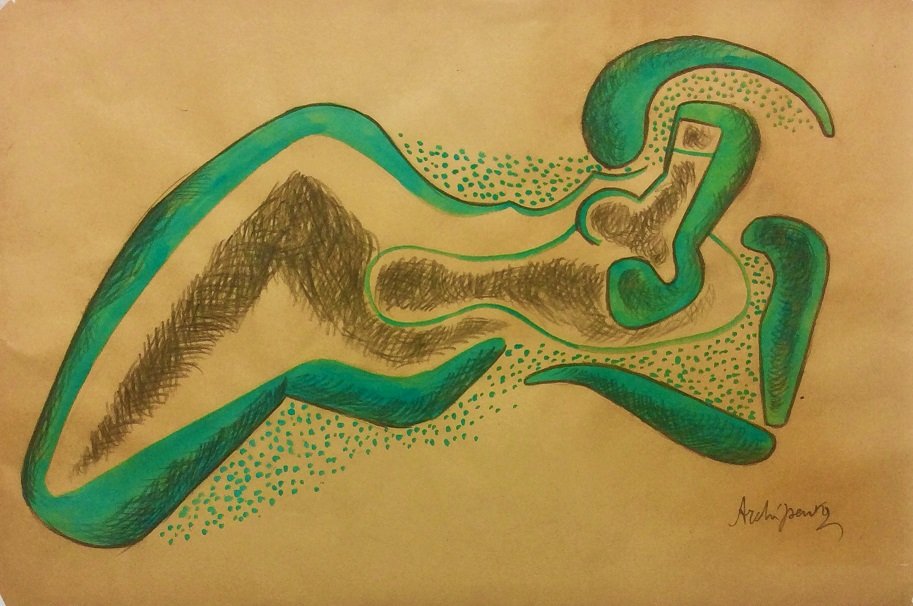 ALEXANDER ARCHIPENKO (Russian-Ukrainian 1887-1964): Title: Untitled, Medium : Mixed Media on Paper, Date : 1920', Size : 17 x 12 in.