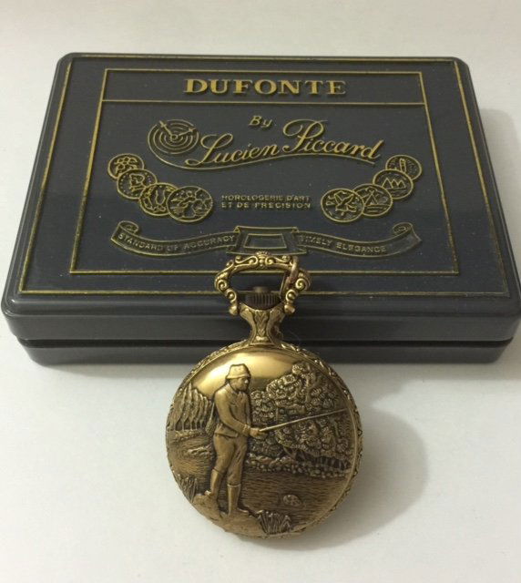 Vintage LUCIEN PICCARD Gold Tone Pocket Watch: In Original Box - Very Cool Piece Multiple Photos Provided