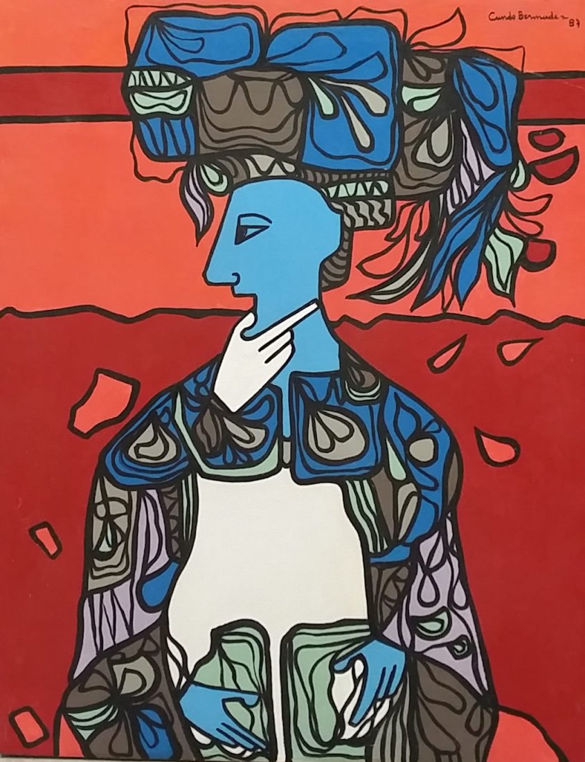 Mixed Media on Canvas Cundo Bermudez 1987: approx 26"x20", w/ COA directly from the artist