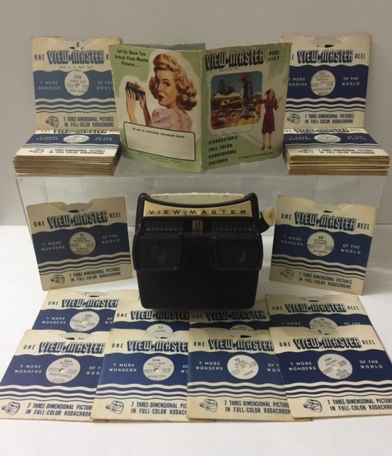 1950's Lighted Stereo Viewer View-Master/40 Slides: GREAT OLD SET with Great Slide Reel Content MULTIPLE PHOTOS POSTED