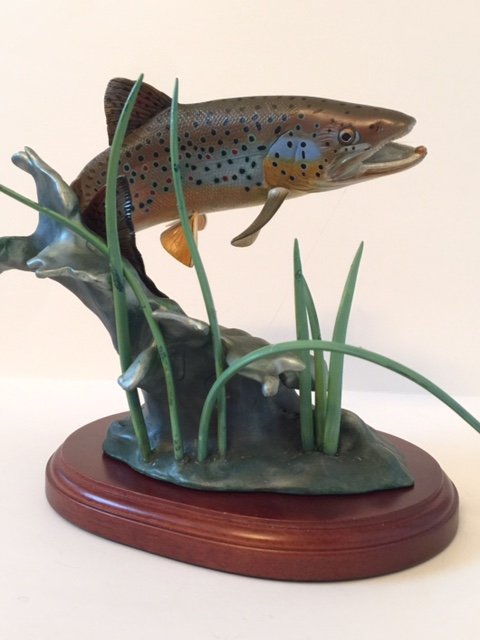 Rare "Trout Treasures Sculpture" by FRANZ DUTZLER: Awesome Large Piece - Titled "NOBLE BROWN" Fully Hand Crafted - Highly Collectible - DANBURY MINT MULTIPLE PHOTOS POSTED