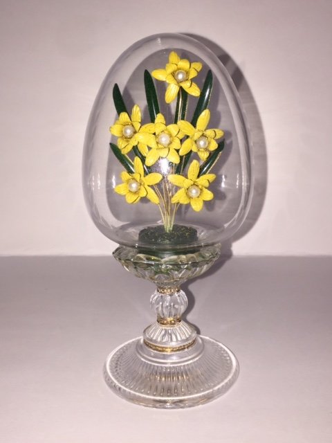 FABERGE - Imperial Crystal Egg - Enameled Bouquet: Made in AUSTRIA - Encased Enameled Floral Bouquet BEAUTIFUL PIECE