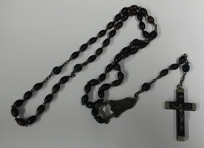 Vintage Ebony Wood Religious Rosary: Made in France