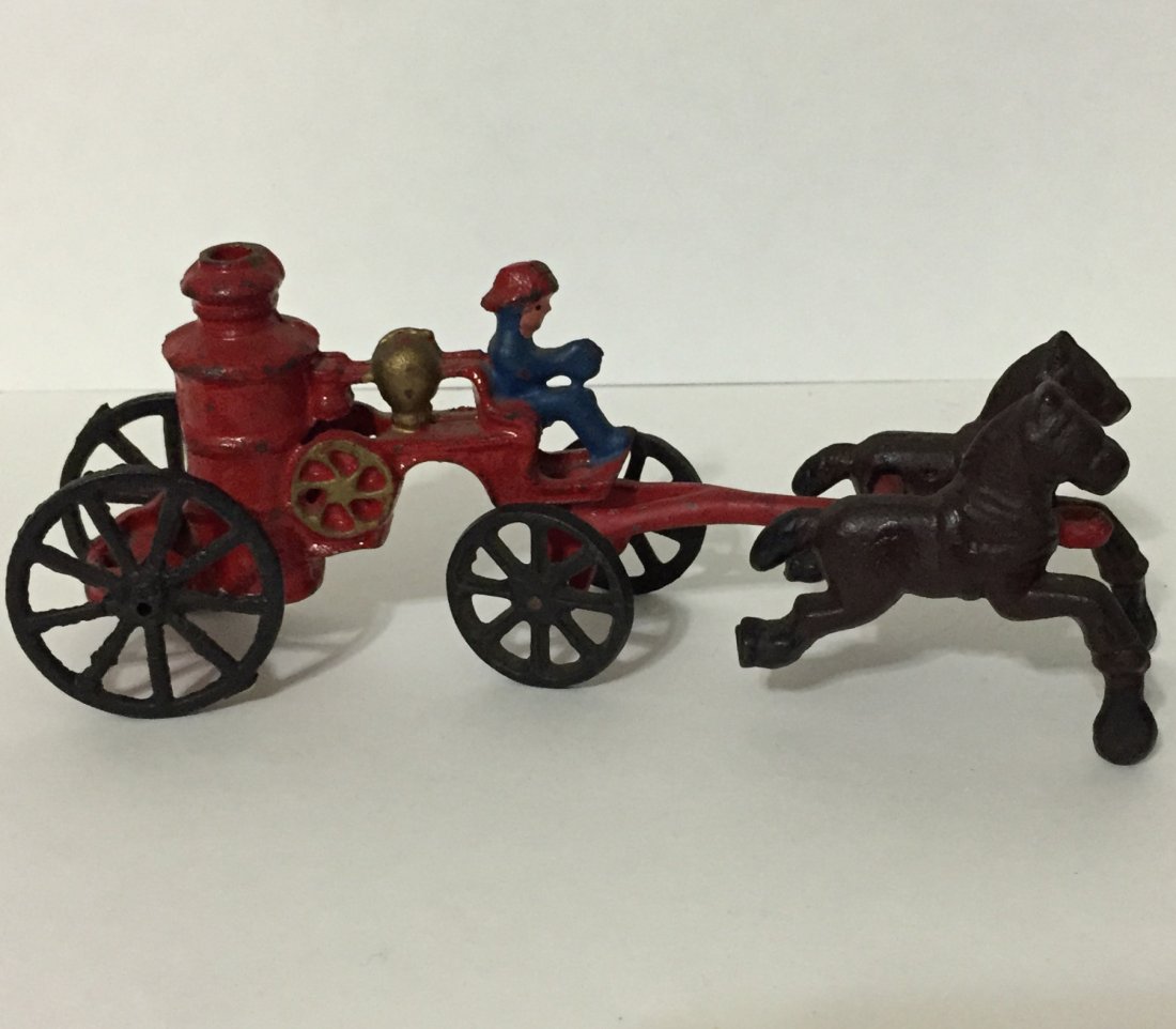 cast iron horse drawn fire wagon