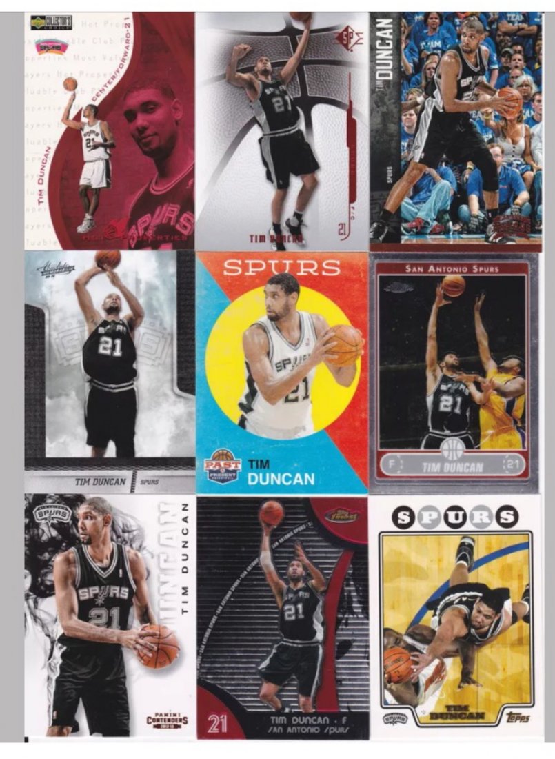 Lot of 9 TIM DUNCAN Basketball Rookie Cards ++: Total Beckett BV is over $100
