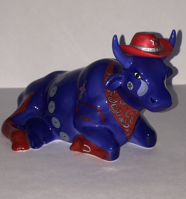 Highly Collectible Retired COW PARADE Figurine: "EVEN COWGIRLS GET THE BLUES" - Retired Piece From the Creators of "The Trail of Painted Ponies" From the Early Days of the COW PARADE Collection