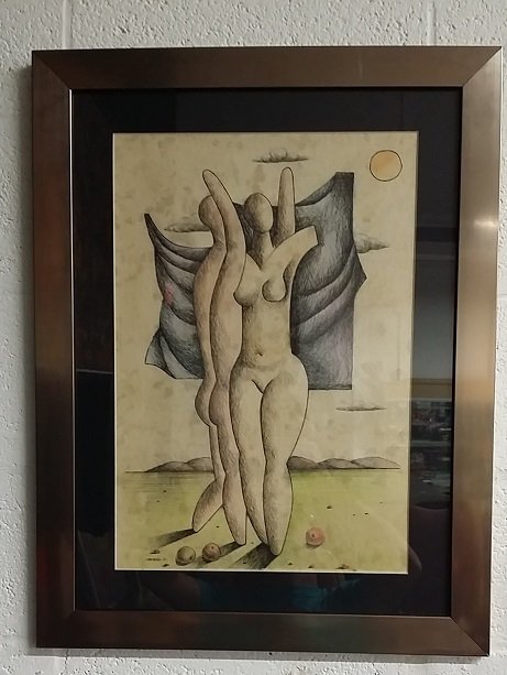 Mario Carreno Mixed Media on Heavy Paper 1971: frame aprox 26"x20"