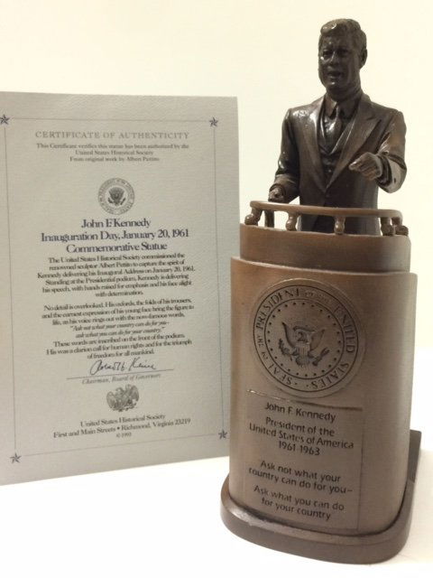 Very Rare John F Kennedy Inauguration Day Statue: JFK Delivering His Inauguration Speech Artist - ALBERT PETTITO with COA from the United States Historical Society Piece MUST SEE ALL PHOTOS