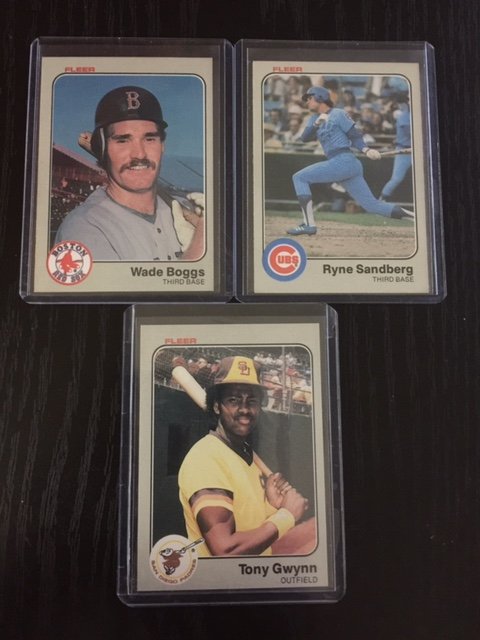Lot of 3 - 1983 Fleer Rookie Baseball Cards: Tony Gwynn, Wade Boggs & Ryne Sandberg