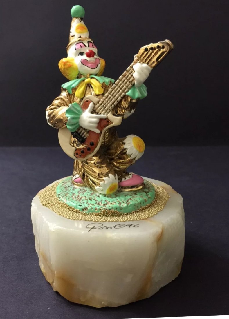Vintage Signed RON LEE Enameled Clown on Onyx Base: "Rock A Billy" - RARE - Perfect Condition