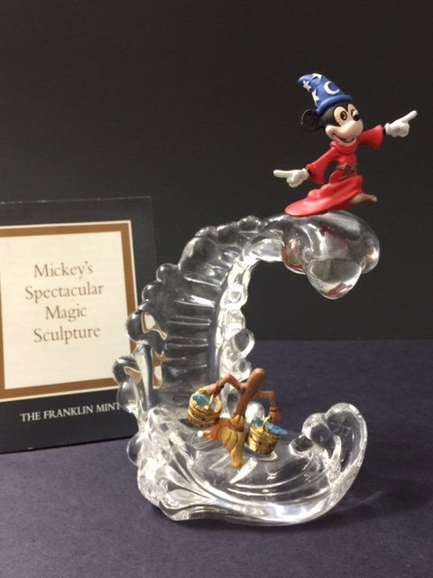 Disney "Mickey's Spectacular Magic Sculpture" COA: Amazing Piece/Hand Painted Pewter/Heavy Crystal Base Comes with Original COA from THE FRANKLIN MINT Multiple Photos Posted