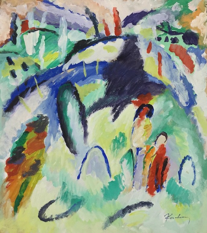 Attributed to WASSILY KANDINSKY (Russian,1866-1944: Medium: Mixed Media on Cardboard, Date: 1920s, Size: 18 x 16 in.
