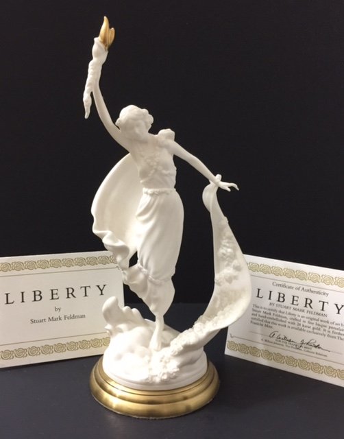 Beautiful Porcelain Statue by STUART MARK FELDMAN: 12" Tall - Titled "LIBERTY" Comes with Gold Base & COA Hand Embellished in 24kt Gold - ULTRA RARE Distributed by The Franklin Mint - MUST SEE ALL PHOTOS