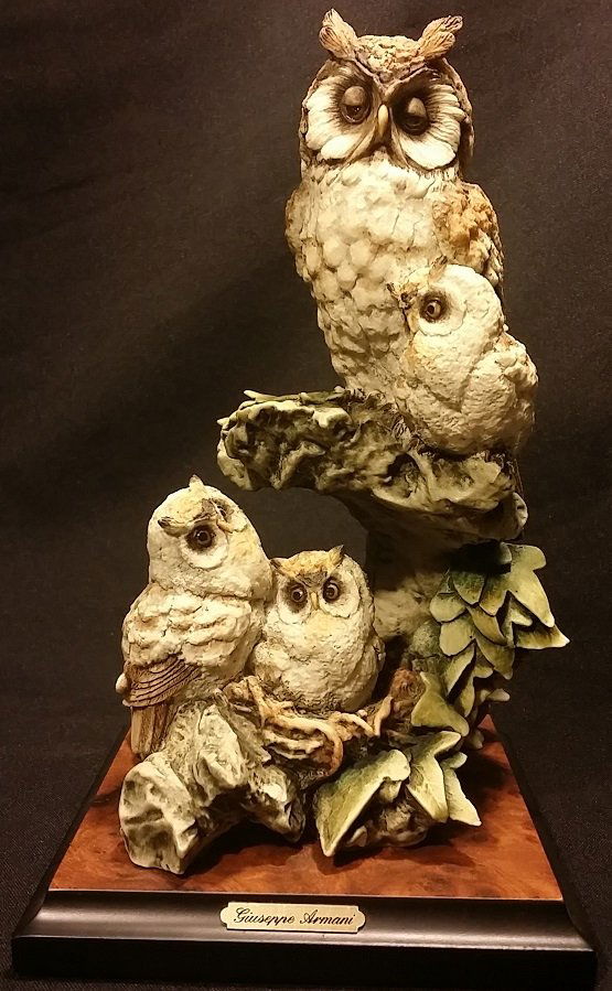Vintage Capo Di Monte Giuseppe Armani "Owl Family: 9.5" Tall