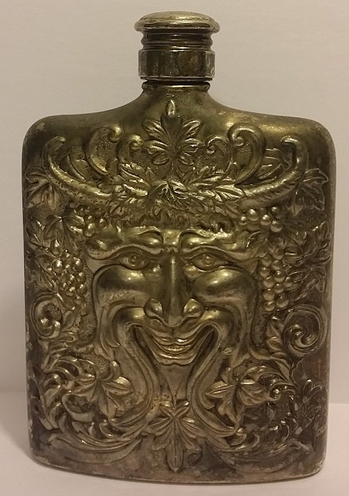 Vintage Goldinger Silver Tone Figural Flask: 6" x 4"