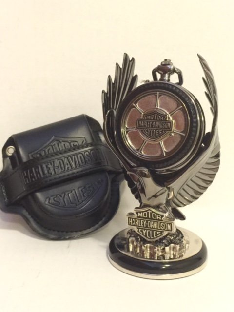 Licensed HARLEY DAVIDSON Pocket Watch w/Stand: "XCLR RACER" Motorcycle - NEVER USED Comes w/Stand & New Leather Pouch MULTIPLE PHOTOS POSTED