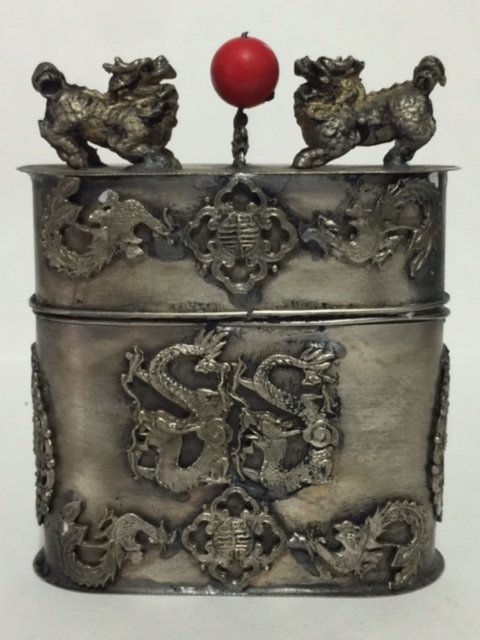 Antique Chinese Handmade Silver FOO DOGS Snuff Box: Handmade Dragons & Foo Dogs - Very Cool Piece Must See all Photos to Appreciate