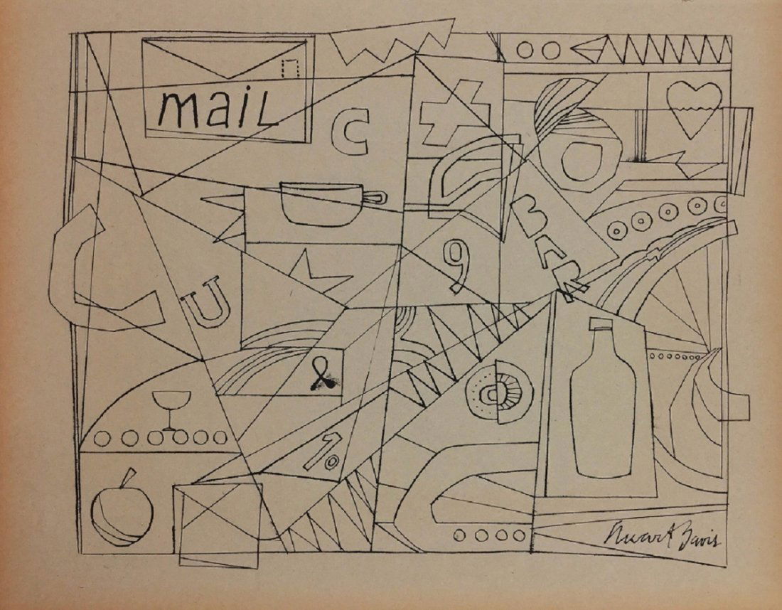 Attributed to STUART DAVIS (American, 1892-1964): Medium: Ink on Paper, Date: 1930s, Size: 11 x 14 in. Private Collection (Framed Art)