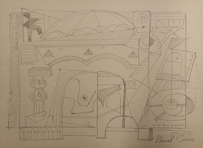 Attributed to Stuart Davis Ink On Paper: 9" x 12"