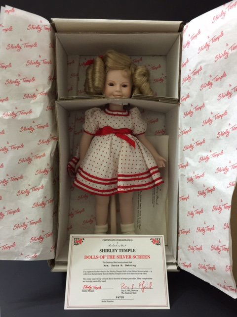 Vintage DANBURY MINT Porcelain SHIRLEY TEMPLE Doll: "Stand up and Cheer" Dolls of the Silver Screen MINT w/COA Never Displayed - Multiple Photos Posted
