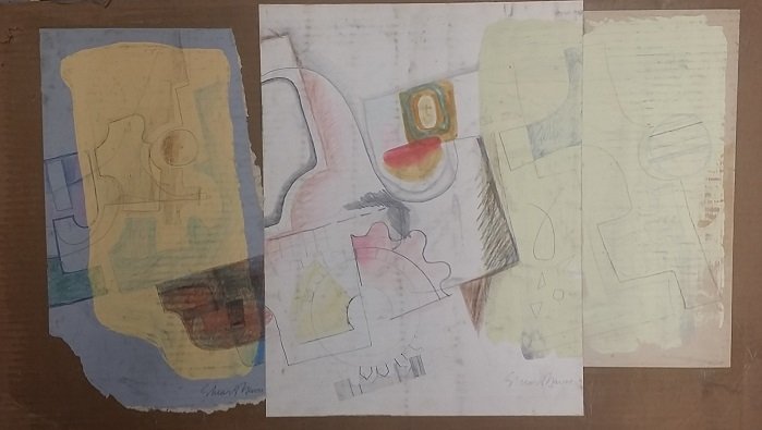 Attributed to Stuart Davis Mixed Media: Mixed Media On Cardboard, 15.5" x 26.5"