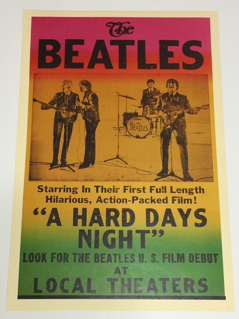 The BEATLES Movie Theatre Lobby Card Poster: "A Hard Day's Night" at Local Theatres 12" x 18" - Print date unknown