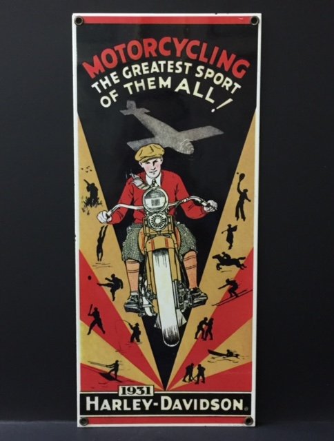 Porcelain HARLEY-DAVIDSON Advertising Sign: 16" Tall - Awesome Piece from a High End Collection
