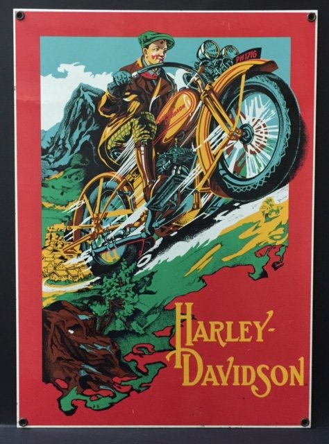 Porcelain HARLEY-DAVIDSON Advertising Sign: 16" x 12" - Awesome Piece from a High End Collection