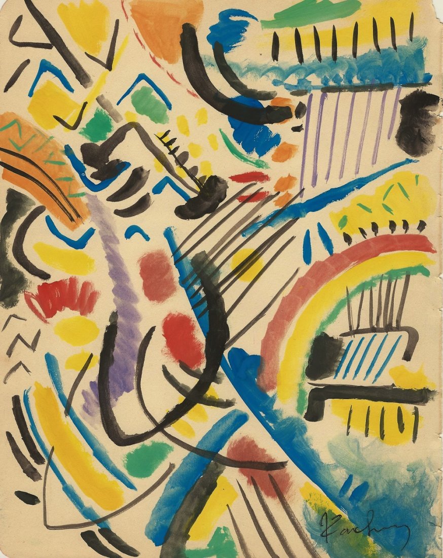 Attributed to WASSILY KANDINSKY (Russian 1866-1944: Medium: Watercolor on Paper, Date: 1913s, Size: 16 ½ x 8 ¼ in