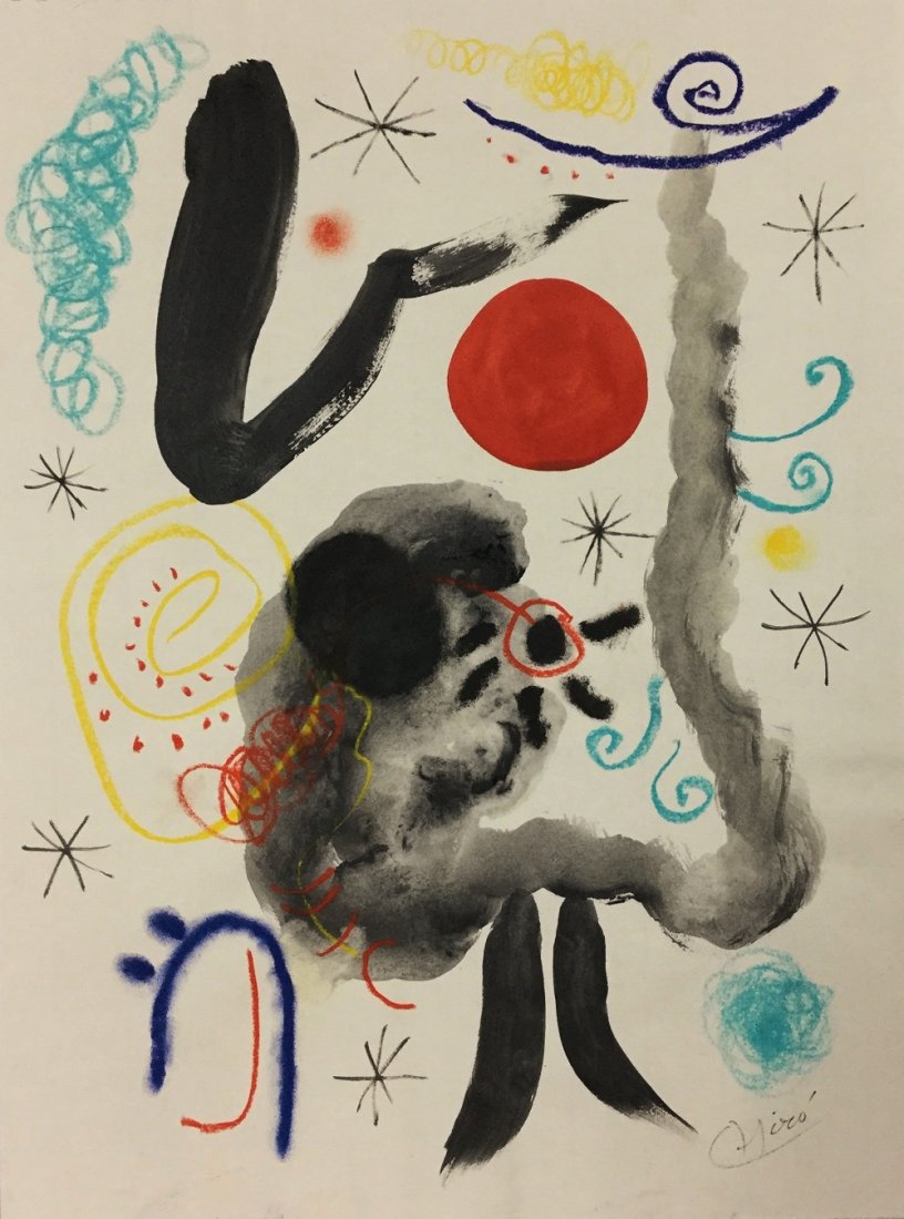 Attributed to: JOAN MIRO (Spanish, 1893-1983): Medium: Gouache on Paper, Date: 1960s, Size: 16 x 12 in