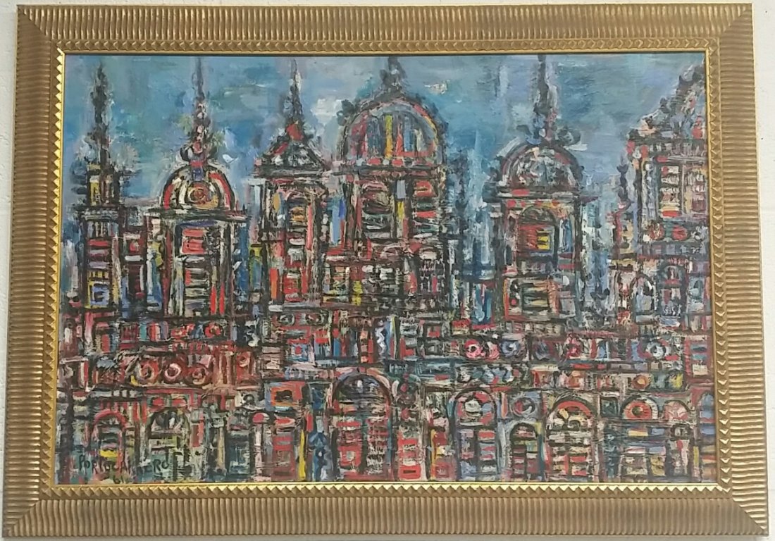 Rene Portocarrero (Cuban) Oil On Canvas: Mixed Media on Canvas, Dated 1961. Measures 24" x 36 (does not include frame) Certificate of Authenticity by Mr. Luis Lastra, Gallery Stamp on Back of Canvas. Excellent Condition. Private Collection, 