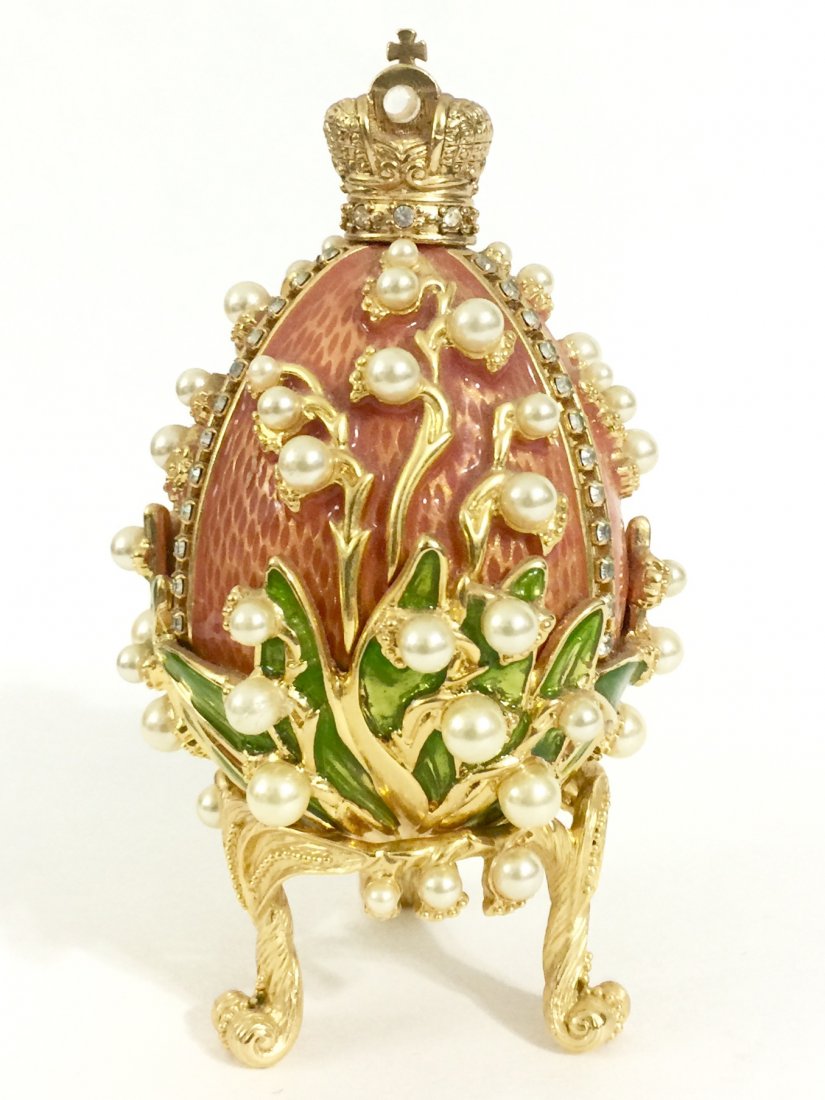 Signed FABERGE style Russian Jeweled/Enameled EGG: Stunning Piece from the Joan Rivers Collection Titled "The Lily of the Valley"- See all Photos