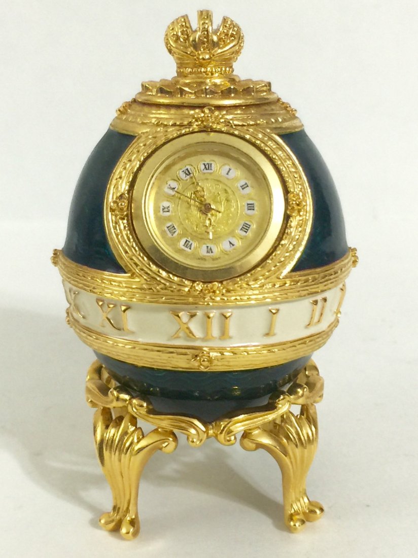 Signed FABERGE style Russian Jeweled/Enameled EGG: Stunning Piece from the Joan Rivers Collection Titled "The Timepiece Egg"- See all Photos