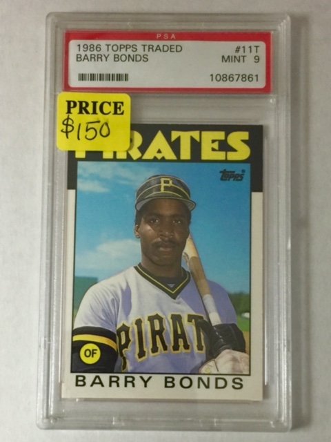 PSA Graded Mint BARRY BONDS Rookie Baseball Card: 1986 TOPPS Traded Rookie Card