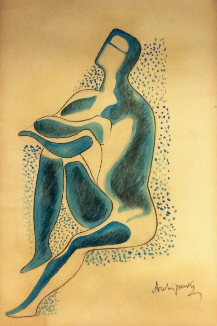 Attributed to: ALEXANDER ARCHIPENKO (Russian,: Medium: Mixed Media on Paper, Date: 1920s, Size: 18 x 12 in.