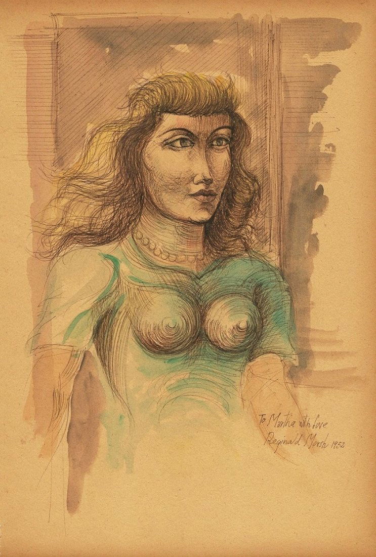 Attributed to: REGINALD MARSH (American, 1898-1954): Medium: Mixed Media on Paper, Date: 1960, Size: 16 x 11 in.