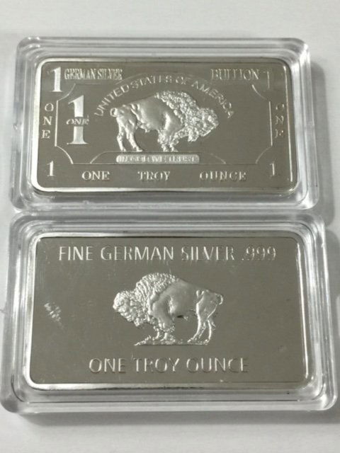1 Troy Oz. German Silver Buffalo Bullion Bar: 1 Troy Oz. German Silver Buffalo Bullion Bar