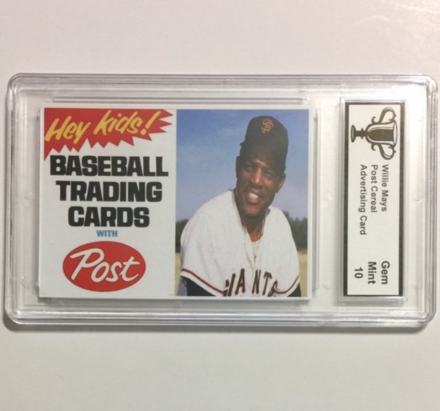 Rare WILLIE MAYS Advertising Baseball Card: Gem Mint 10 "POST CEREAL" Advertising Card Great Card - Hard to Find - Graded Gem Mint 10