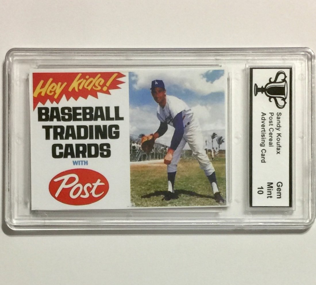 Rare SANDY KOUFAX Advertising Baseball Card: Gem Mint 10 "POST CEREAL" Advertising Card Great Card - Hard to Find - Graded Gem Mint 10