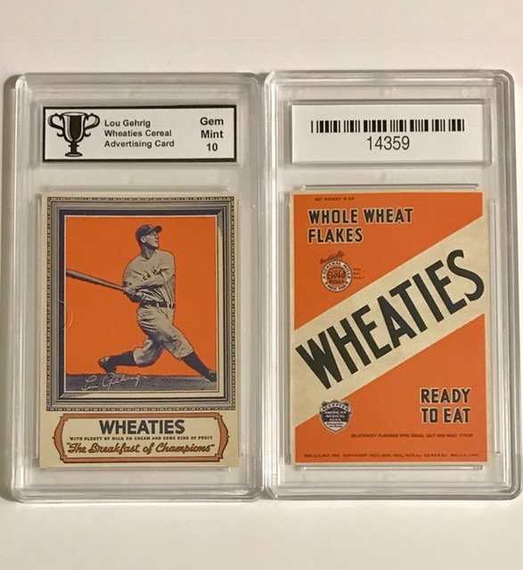 Gem Mint 10 LOU GEHRIG Advertising Baseball Card: "WHEATIES CEREAL" - Great Card